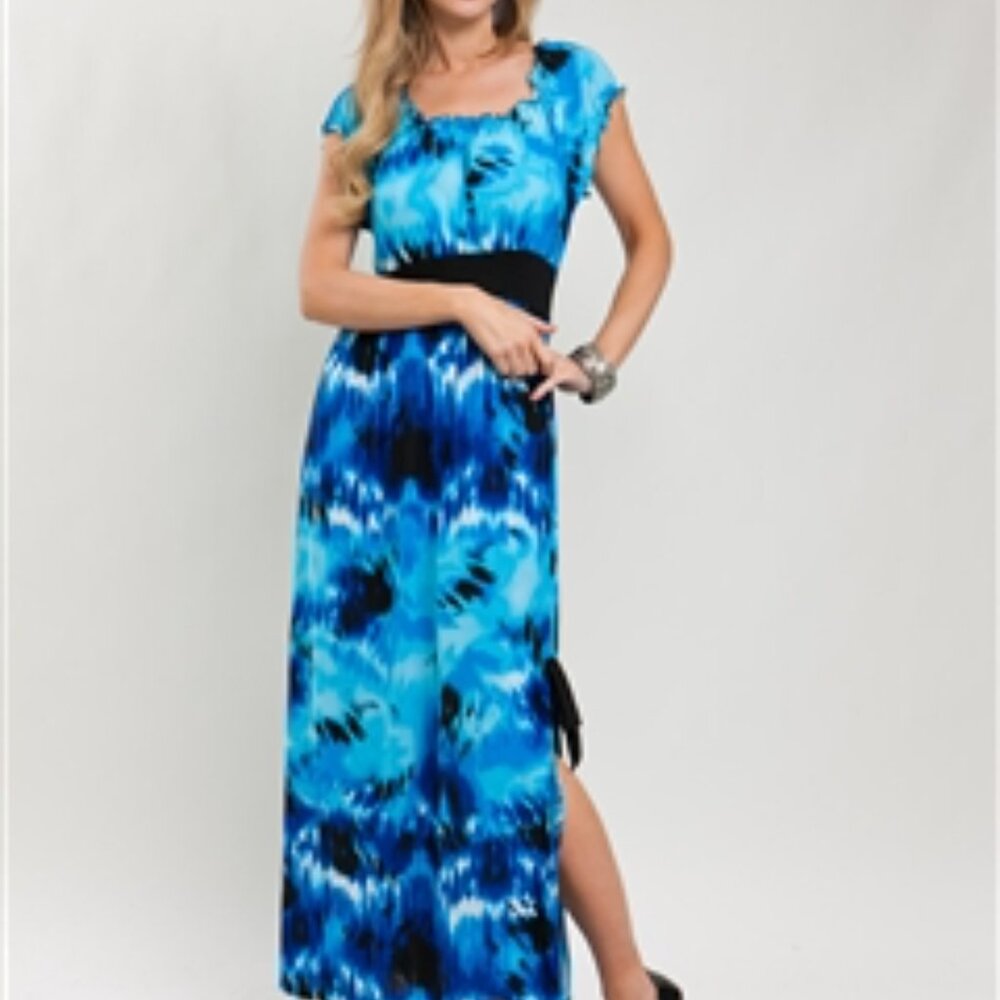 NWT XXL Roman Fashion Blue Black Tye Dye Long Maxi Dress Comfortable Stretchy